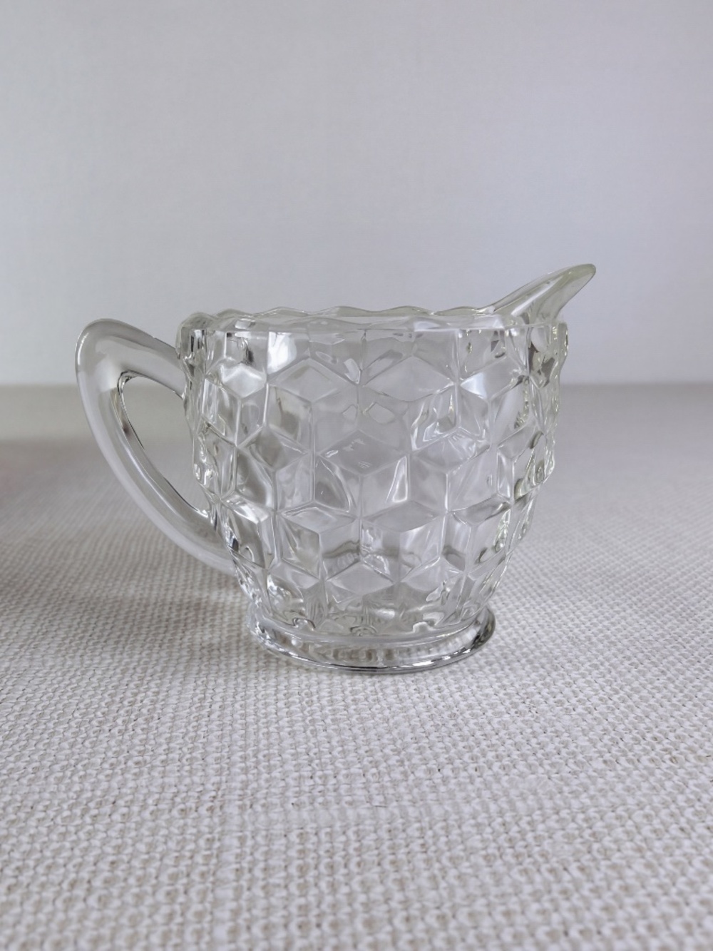 Jeannette Glass Cubist Creamer, Depression Glass Clear Cube Pattern Pitcher